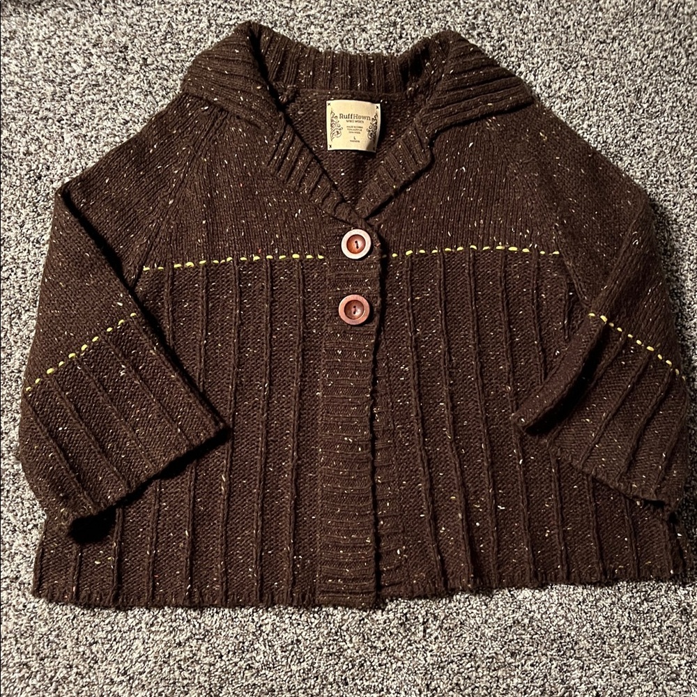 Ruff Hewn Cropped Wool Blend Speckled Brown Cardigan Wood Button Y2K Sweater